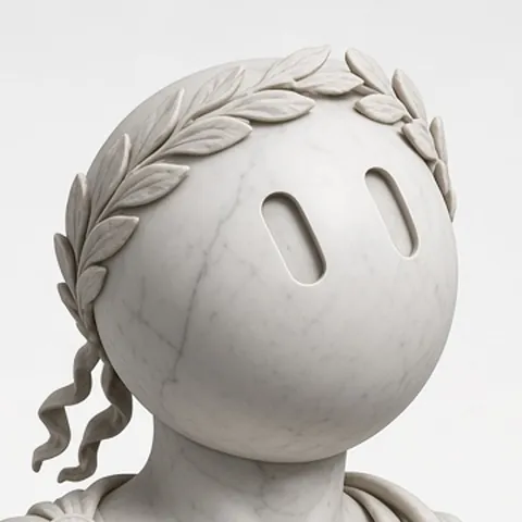 Close-up of the head of the marble bust from the book cover, with its laurel wreath